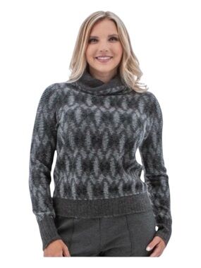 ADVENTURA Long Sleeve Turtleneck/Cowl
Sweater, Blend of Gray & Black, Size S.